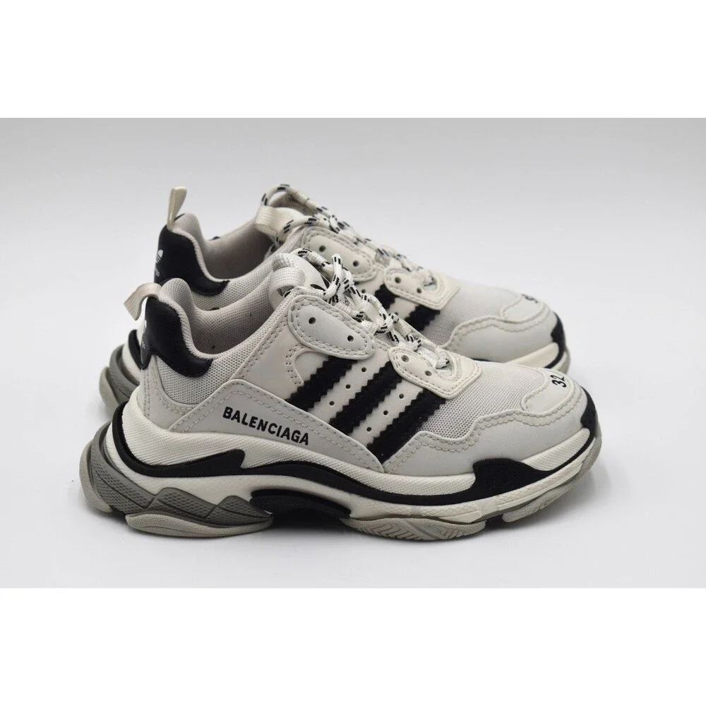Balenciaga adidas Triple S Kids White Black Sneakers Size 1 32 712818 BoxDustBag